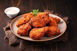 AI generated Delicious fried chicken on plate copy space concept Generative AI photo