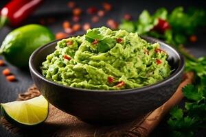 AI generated High angle tasty guacamole in bowl copy space concept Generate AI photo