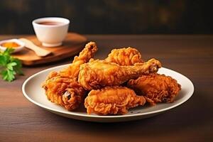 AI generated Delicious fried chicken on plate copy space concept Generative AI photo