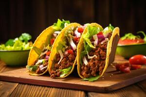 ai generado tradicional mexicano tacos con carne y vegetales generativo ai foto