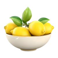 AI generated 3D Rendering of a Yellow Lemons in a Bowl on Transparent Background - Ai Generated png