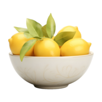 AI generated 3D Rendering of a Yellow Lemons in a Bowl on Transparent Background - Ai Generated png