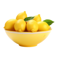 AI generated 3D Rendering of a Yellow Lemons in a Bowl on Transparent Background - Ai Generated png