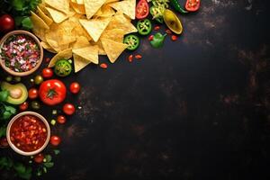 ai generado parte superior ver Fresco mexicano comida con nachos Copiar espacio generativo ai foto