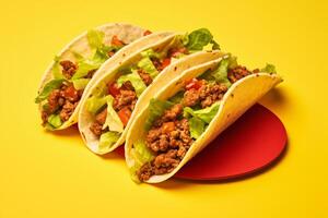 AI generated Traditional mexican tacos with meat and vegetables Generative AI photo