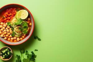 AI generated Top view on appetizing pozole bowl Generative AI photo