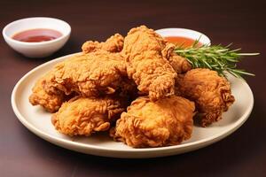 AI generated Delicious fried chicken on plate copy space concept Generative AI photo