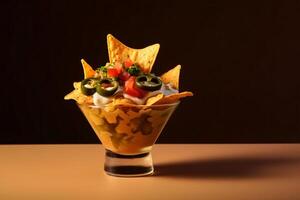 AI generated nacho in cup of garnish copy space concept generative AI photo