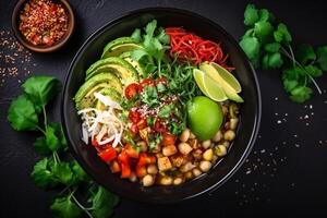 AI generated Top view on appetizing pozole bowl Generative AI photo