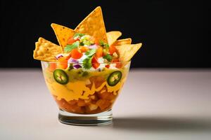 AI generated nacho in cup of garnish copy space concept generative AI photo