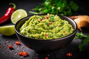 AI generated High angle tasty guacamole in bowl copy space concept Generate AI photo