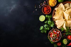 AI generated Mexican food concept high angle copy space concept Generative AI photo