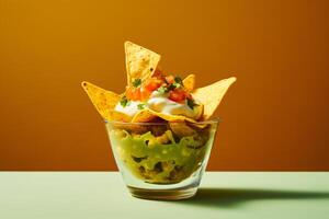 AI generated nacho in cup of garnish copy space concept generative AI photo