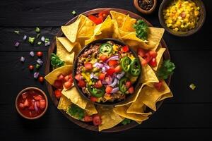 ai generado parte superior ver Fresco mexicano comida con nachos Copiar espacio generativo ai foto