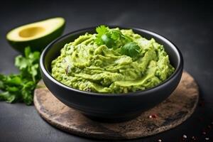 AI generated High angle tasty guacamole in bowl copy space concept Generate AI photo