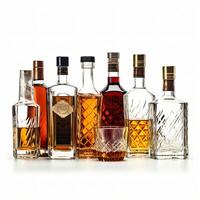 AI generated liquor bottles of different shapes isolated white background generative AI photo