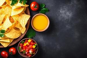 ai generado parte superior ver Fresco mexicano comida con nachos Copiar espacio generativo ai foto