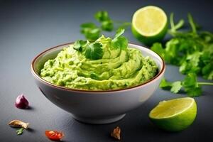 AI generated High angle tasty guacamole in bowl copy space concept Generate AI photo