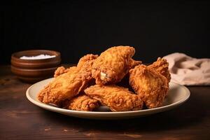 AI generated Delicious fried chicken on plate copy space concept Generative AI photo