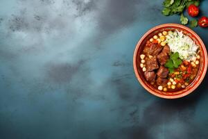 AI generated Top view on appetizing pozole bowl Generative AI photo