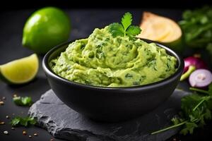 AI generated High angle tasty guacamole in bowl copy space concept Generate AI photo