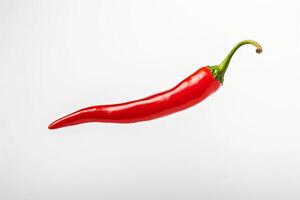 AI generated Red hot pepper levitates on a white background copyspace Generative AI photo