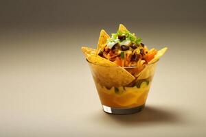 AI generated nacho in cup of garnish copy space concept generative AI photo
