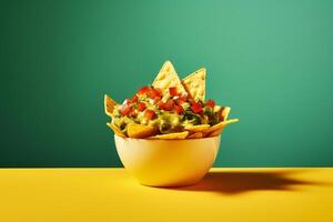 AI generated nacho in cup of garnish copy space concept generative AI photo