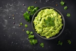 AI generated High angle tasty guacamole in bowl copy space concept Generate AI photo