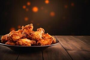 AI generated Delicious fried chicken on plate copy space concept Generative AI photo