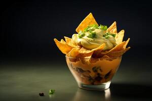 AI generated nacho in cup of garnish copy space concept generative AI photo