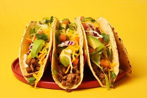 ai generado tradicional mexicano tacos con carne y vegetales generativo ai foto
