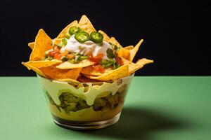 AI generated nacho in cup of garnish copy space concept generative AI photo
