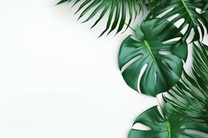 AI generated Photo green tropical palm leaves monstera on white background Generative AI