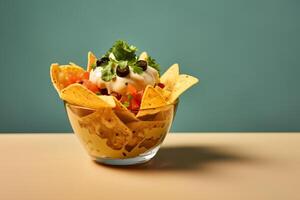 AI generated nacho in cup of garnish copy space concept generative AI photo