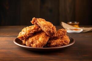 AI generated Delicious fried chicken on plate copy space concept Generative AI photo