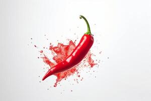 AI generated Red hot pepper levitates on a white background copyspace Generative AI photo