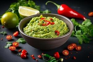 AI generated High angle tasty guacamole in bowl copy space concept Generate AI photo