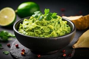 AI generated High angle tasty guacamole in bowl copy space concept Generate AI photo