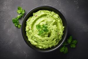 AI generated High angle tasty guacamole in bowl copy space concept Generate AI photo