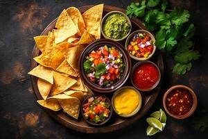 ai generado parte superior ver Fresco mexicano comida con nachos Copiar espacio generativo ai foto