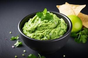 AI generated High angle tasty guacamole in bowl copy space concept Generate AI photo