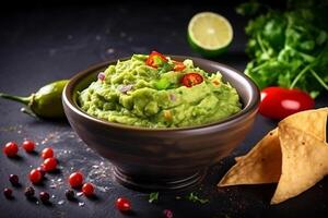 AI generated High angle tasty guacamole in bowl copy space concept Generate AI photo