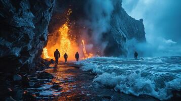 ai generado apocalíptico visión de un volcán en erupción foto