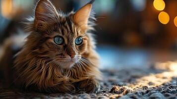 AI generated A portrait of an adorable fluffy kitten, butterfly resting on its nose, emerald eyes focused photo