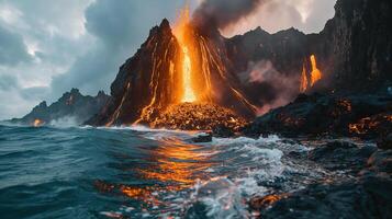 ai generado apocalíptico visión de un volcán en erupción foto