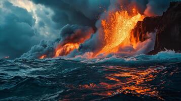 ai generado apocalíptico visión de un volcán en erupción foto