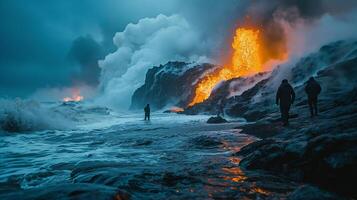 ai generado apocalíptico visión de un volcán en erupción foto