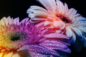 arco iris gerbera flores en negro foto