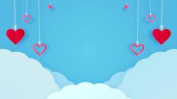 corde del cuore e soffice nuvole nel il blu Cloudscape looping animazione vuoto orizzontale video sfondo